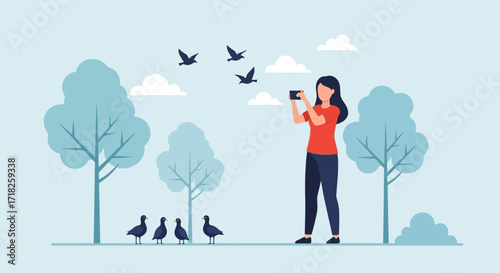 Woman Captures Birds And Animals In Peaceful Scene During Daylight Moments Of Serenity