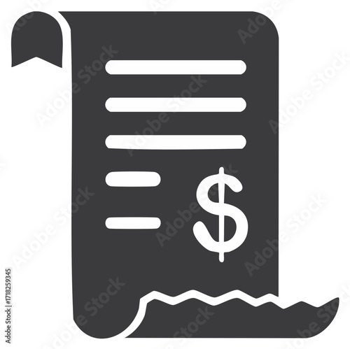 Financial receipt or invoice icon with dollar symbol for accounting and payment