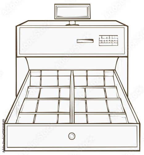 Empty Store Display Shelf with Cash Register and Drawer