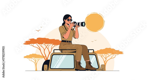 Woman Photography Adventure in The African Savannah During a Sunny Day