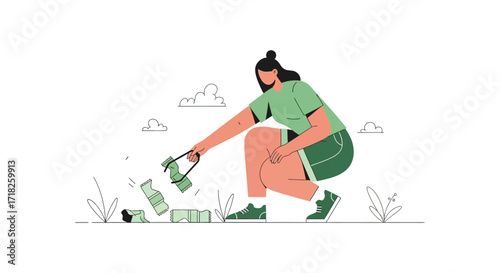 Woman Cleans Up Rubbish In The Park, Promoting Environmental Responsibility and Cleanliness