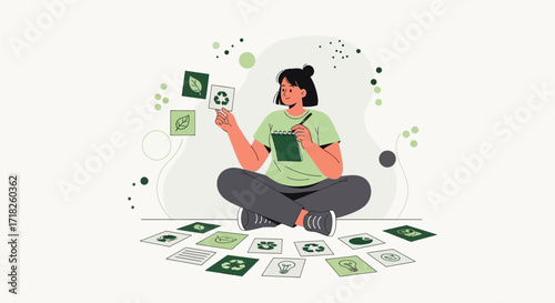 Woman Conceptualizes Concepts of Sustainable Practices and Ecosystem Preservation Focus