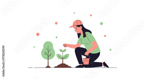 Woman Planting Seedling, Nurturing Nature, Cultivating Growth, Promoting Sustainable Practices