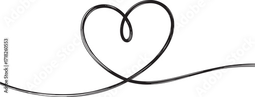 Single continuous line drawing of a heart shape with flowing ends love romance