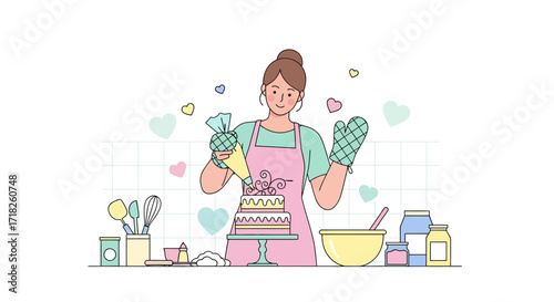 Woman Decorating Cake with Fondant, Baking, Kitchen, and Confectionery Art