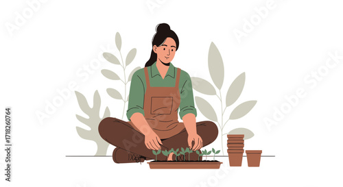 Woman Cultivating Seedlings: Nurturing Plants and Embracing the Joys of Gardening