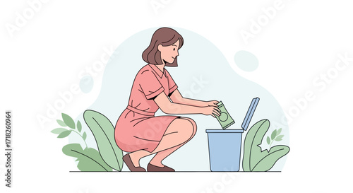Woman Discards Money Signifying Financial Waste and Economic Decision Making