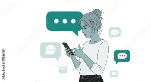Woman Engaged In Texting, Utilizing Mobile App For Instantaneous Interactive Communication