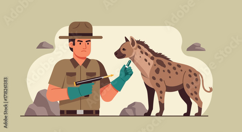 Veterinarian Injecting Hyena Animal Injected by Wildlife Professional With Vaccine Shot