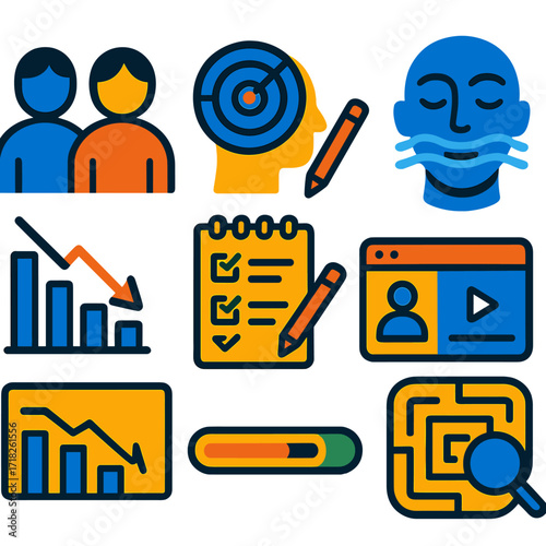 Personal Growth Icons. Flat vector icons of personal development and growth skills: accountability partner icon, self-awareness
