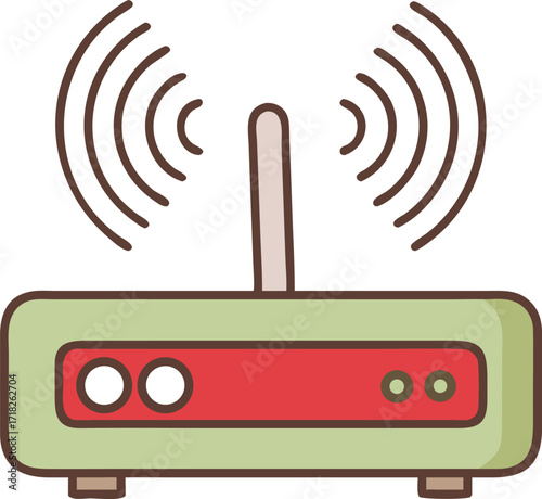 Wireless router device icon with signal waves for network connectivity and internet access