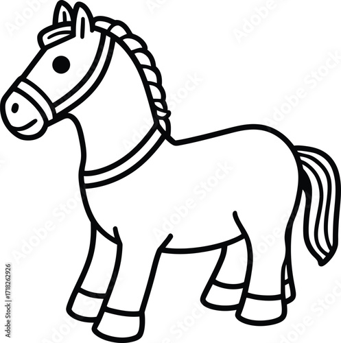 Cute cartoon horse illustration, domestic farm animal line art

