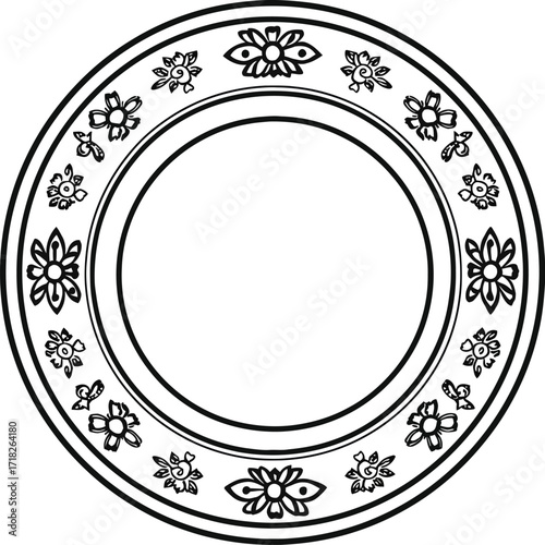 Decorative round plate with floral pattern, simple kitchenware design

