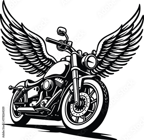 Motorcycle with large wings, freedom rider biker emblem design

