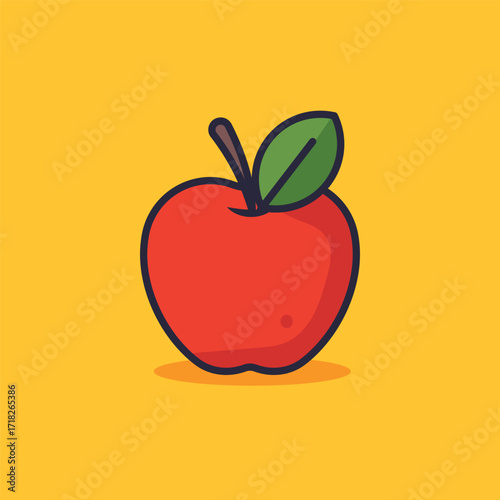 Flat Minimal Apple Vector Illustration – Fresh Red Fruit Design