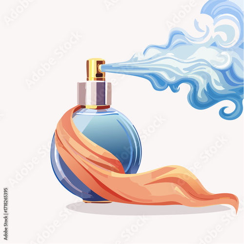 Elegancka butelka perfum rozpylająca zapach. Ilustracja wektorowa symbolizująca luksus i piękno.