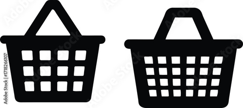 Two shopping baskets simple sketch, retail commerce doodle design