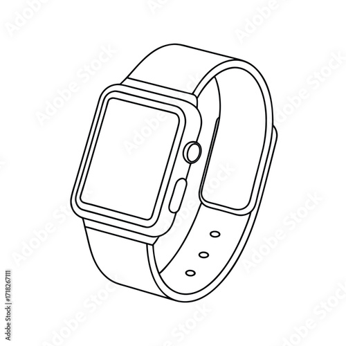 Minimal smartwatch outline glowing with blue accent isolated on white background