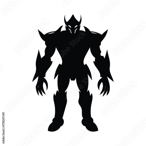  futuristic battle robot silhouette with armor 
