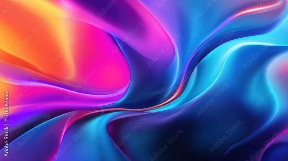 Obraz premium Vibrant abstract waves of blue and pink flowing together, creating a mesmerizing visual experience