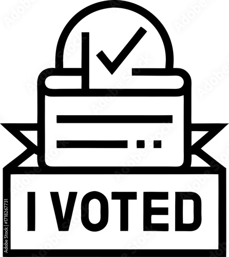 I Voted, vector line art icon ,black and white , white background