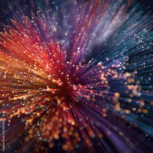 Vibrant Fiber Optic Light Burst: Colorful Abstract Technology Background
