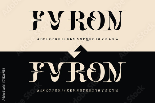 Modern typographic design featuring the word fyron with glitch effect