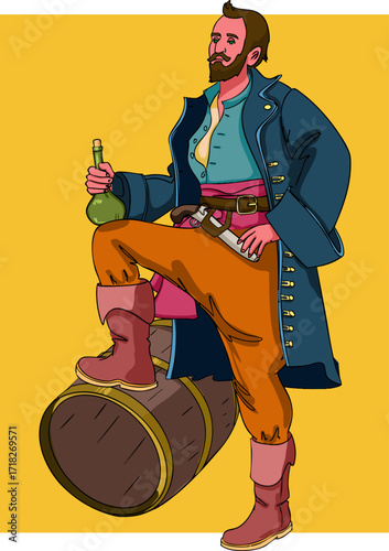 Pirate on the yellow background. Isolated illustration. Vector illustration.