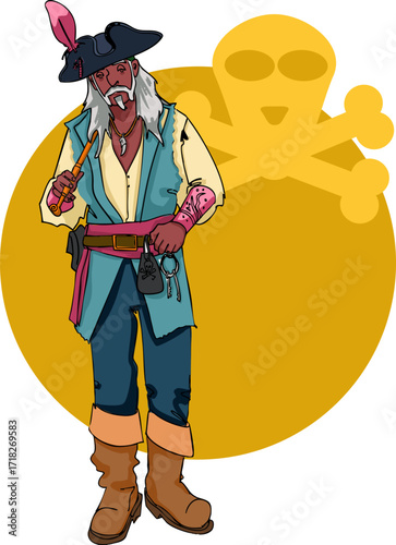 Pirate on the yellow background. Isolated illustration. Vector illustration.