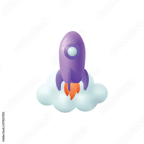 Blowing rocket 3d cartoon style icon. spaceship launching in space flat vector illustration. starting business or startup. development, growth, education, innovation concept