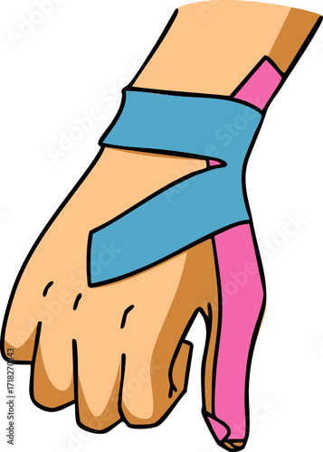 A kinesiology tape on an arm. Vector illustration.