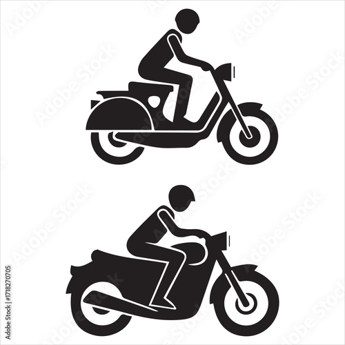Person riding scooter and motorcycle black