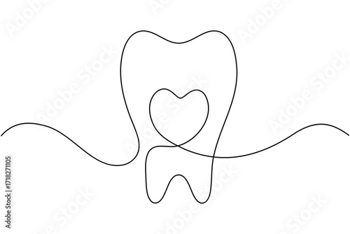 Human single tooth continuous one line drawing minimalist smile healthy dental  vector illustration