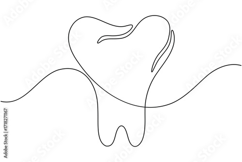 Human single tooth continuous one line drawing minimalist smile healthy dental  vector illustration