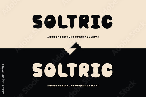 Bold playful font named soltric displayed in two color schemes