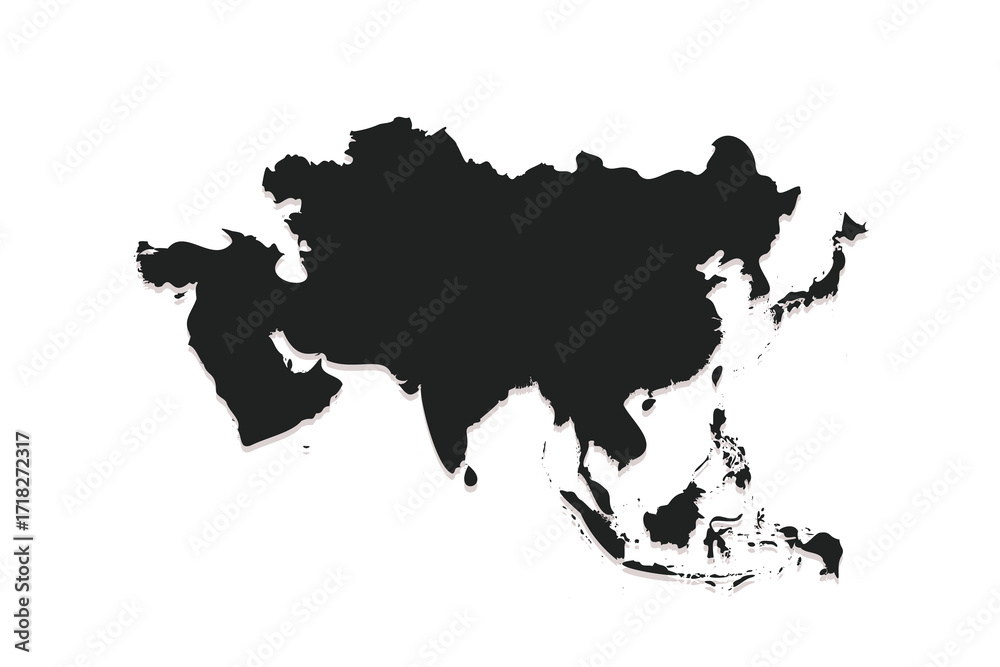 Obraz premium Simple Black Map of Asia Isolated on White Background design