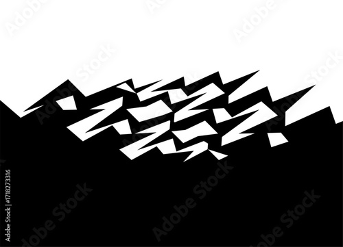Transition from black to white. Horizontal vector pattern of sharp shapes. design element. Modern divided vector background.
