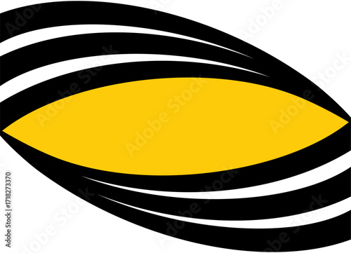Symmetrical yellow-black on white background vector pattern of curved thick lines. Sports design element. Logo. Vector background. Place for text