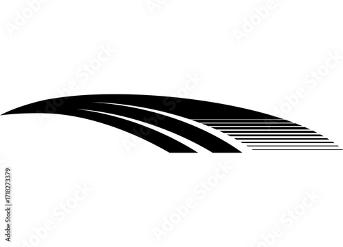 Sporty black vector pattern on white background. Striped Design element for car body, boat, sportswear, toy. Pointer, direction