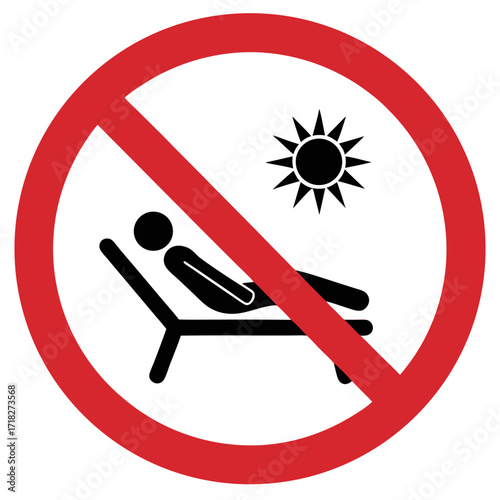 No sunbathing sign, prohibitory symbol, relaxation warning, graphic design