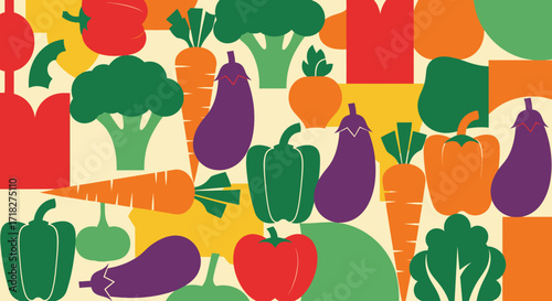 Colorful and vibrant pattern of fresh organic vegetable food, illustrating an assortment of healthy produce ideal for nutritious cooking, plant-based diets, and wholesome meal preparation