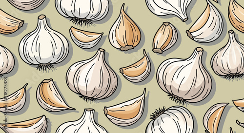 Garlic Galore A Seamless Pattern of Organic Vegetable Food