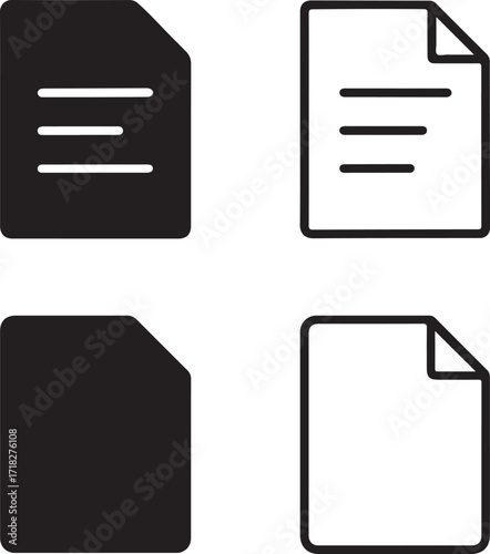 Isolated document icons, solid document, line document, file icons, filled file, thin stroke file, minimal black vector, editable office business paperwork design