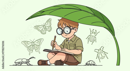 Young Entomologist's Sketchbook: Depicting Insects with Leaf Cover for Observation