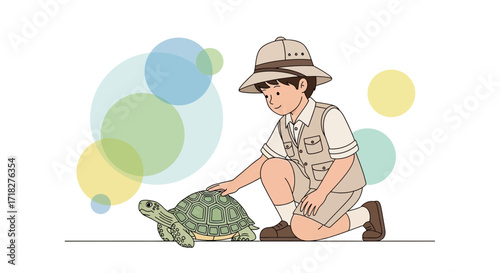 Young Explorer Bonding With A Tortoise Demonstrating Care And Curiosity In Nature