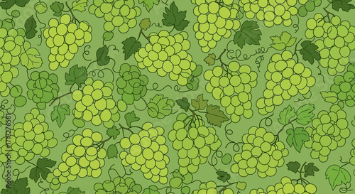 Lush green grape seamless pattern, a vibrant organic food design. This fresh produce illustration embodies healthy fruit and wholesome vegetable elements for a nutritious life