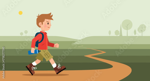 Young Adventurer Trekking Through Lush Landscapes And Embracing The Outdoor Freedom