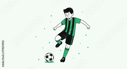 Young Football Player Kicking Ball in Dynamic Illustration against White Background