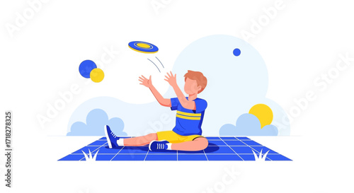 Young Athlete Is Playing Outdoor Sports And Catching A Flying Disc During Daytime Recreation