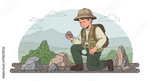 Young Geologist Exploring Rocks And Evaluating Geological Formations In The Natural World